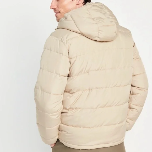 Old Navy Mens Hooded Quilted Puffer Jacket | S | Stone NEW!! - Picture 3 of 10